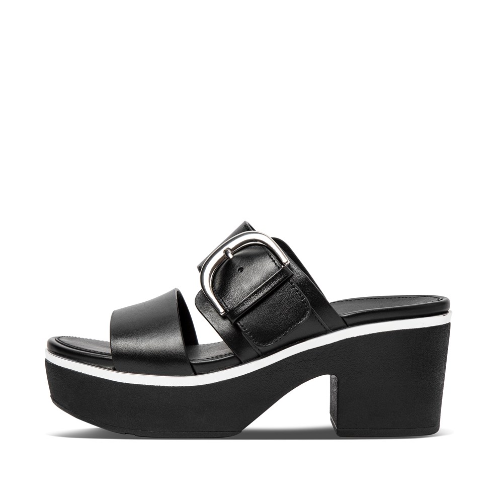 Fitflop Womens Platforms Black - Pilar Mixed-metallics Leather Slide - AG9810753